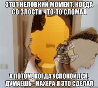 этот неловкий момент, когда со злости что-то сломал а потом, когда успокоился, думаешь - нахера я это сделал