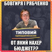 Бовгиря і Рябченко от який нахер бюджет??