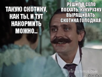 Такую скотину, как ты, и тут накормить можно... Решил в село поехать, кукурузку выращивать. Скотина голодная.