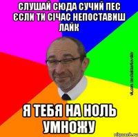 Слушай сюда сучий пес єсли ти січас непоставиш лайк Я тебя на ноль умножу