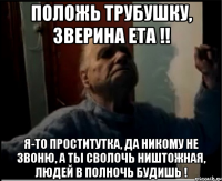 Положь трубушку, зверина ета !! Я-то проститутка, да никому не звоню, а ты сволочь ништожная, людей в полночь будишь !