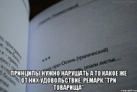  Принципы нужно нарушать а то какое же от них удовольствие. Ремарк."Три товарища"