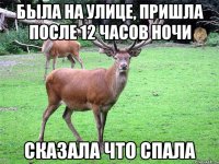 Была на улице, пришла после 12 часов ночи Сказала что спала