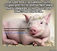 Я не одна, но всегда одинока.... Была создана для глаз, не для рук... Мартини не пью без вишневого сока... Объект для завистс пафосных сук... 