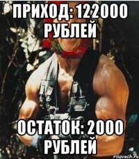 Приход: 122000 рублей Остаток: 2000 рублей