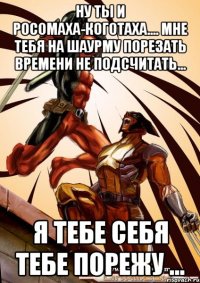 Ну ты и Росомаха-Коготаха.... Мне тебя на шаурму порезать времени не подсчитать... Я тебе себя тебе порежу ...