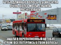 у тебя длинные волосы, ты их с утра очень долго мыла, сушила, расчесывала зашла в переполненный автобус утром, все потерлись о твои волосы