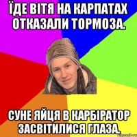 Їде Вітя на Карпатах отказали тормоза. Суне яйця в карбіратор засвітилися глаза.