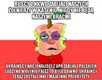 Ruscy z NKWD zabijali naszych żołnierzy w Katyniu. Nigdy nie będą naszymi braćmi Ukraińscy nacjonaliści z UPA zabijali polskich ludzi na Wołyniu? Ależ to było dawno. Ukraińcy teraz zostali inni i mają inne priorytety