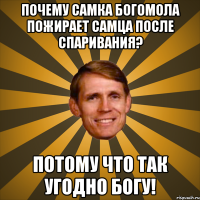 почему самка богомола пожирает самца после спаривания? потому что так угодно богу!