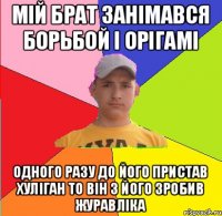 Мій брат занімався борьбой і орігамі Одного разу до його пристав хуліган то він з його зробив журавліка