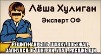  решил накрыть шавку, побежал, запнулся об шнурки, упал, расшиб щи
