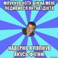 мяукнув коту. він на мене подивився яктна ідіота наверно я ляпнув якусь фігню