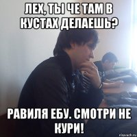 лех, ты че там в кустах делаешь? равиля ебу. смотри не кури!