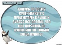 Тащусь по всему супермаркету с продуктами в руках и зубах,а всё потому, что мне корзинка не нужна,мне же только хлеба купить!