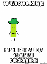 то чувство, когда набил 13 фрагов, а 14 забрал совзводный