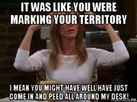 it was like you were marking your territory i mean you might have well have just come in and peed all around my desk!