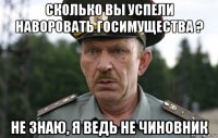 сколько вы успели наворовать госимущества ? не знаю, я ведь не чиновник