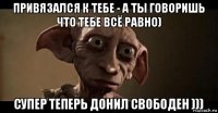 привязался к тебе - а ты говоришь что тебе всё равно) супер теперь донил свободен )))