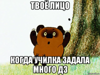 твоё лицо когда училка задала много дз