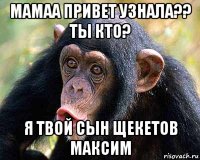 мамаа привет узнала?? ты кто? я твой сын щекетов максим