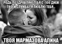 родь,поздравляю тебя с -100 дней твоей службы. я люблю тебя... твоя мармазова алина