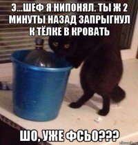 э...шеф я нипонял. ты ж 2 минуты назад запрыгнул к тёлке в кровать шо, уже фсьо???