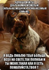 адрюша мой,ты добрый,умный,смелый, сильный,смешной,красивый,самый самый.... я ведь люблю тебя больше всех на свете,так полюби и ты меня,такая как я есть. пожалуйста,твоя т.