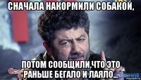 сначала накормили собакой, потом сообщили,что это раньше бегало и лаяло...