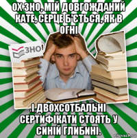 ох зно, мій довгожданий кате, серце б'ється, як в огні і двохсотбальні сертифікати стоять у синій глибині.