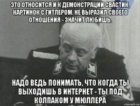 это относится и к демонстрации свастик, картинок с гитлером. не выразил своего отношения - значит любишь. надо ведь понимать, что когда ты выходишь в интернет - ты под колпаком у мюллера