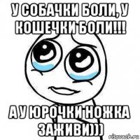 у собачки боли, у кошечки боли!!! а у юрочки ножка заживи)))