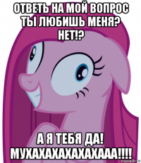 ответь на мой вопрос ты любишь меня? нет!? а я тебя да! мухахахахахахааа!!!!