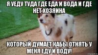 я уеду туда где еда и вода и где нет хозяина который думает кабы отнять у меня еду и воду!