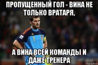 пропущенный гол - вина не только вратаря, а вина всей команды и даже тренера