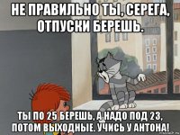 не правильно ты, серега, отпуски берешь. ты по 25 берешь, а надо под 23, потом выходные. учись у антона!