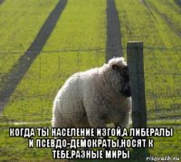  когда ты население изгой,а либералы и псевдо-демократы,носят к тебе,разные миры