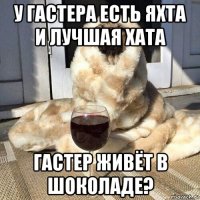 у гастера есть яхта и лучшая хата гастер живёт в шоколаде?
