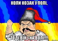 коли козак у полі, тоді він і на волі!!!