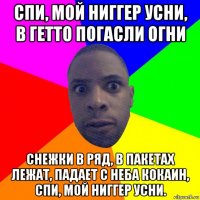 спи, мой ниггер усни, в гетто погасли огни снежки в ряд, в пакетах лежат, падает с неба кокаин, спи, мой ниггер усни.