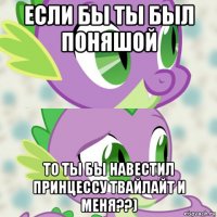 если бы ты был поняшой то ты бы навестил принцессу твайлайт и меня??)
