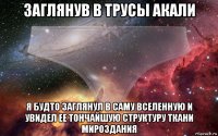 заглянув в трусы акали я будто заглянул в саму вселенную и увидел ее тончайшую структуру ткани мироздания