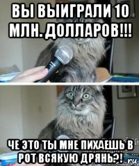 вы выиграли 10 млн. долларов!!! че это ты мне пихаешь в рот всякую дрянь?!
