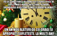 fie ca sarbatorile de iarna sa iti aduca pace in suflet, mult noroc in actiune, planuri grandioase in ratiune si multa iubire in inima! un an nou alaturi de cei dragi si apropiati sufleteste. la mulţi ani!