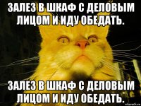 залез в шкаф с деловым лицом и иду обедать. залез в шкаф с деловым лицом и иду обедать.