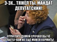 э-эх... тяжёл ты, мандат депутатский! отпустите домой срочно! вы чё делаете? нам же ещё мужей кормить!