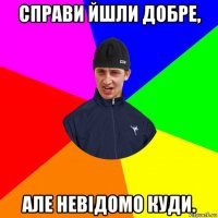 справи йшли добре, але невідомо куди.