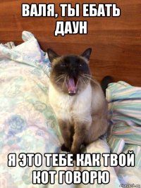валя, ты ебать даун я это тебе как твой кот говорю