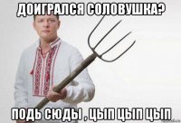 доигрался соловушка? подь сюды , цып цып цып