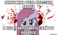 пинкамина очень классная поняха а тебе стоит закнуть свой рот наконец!